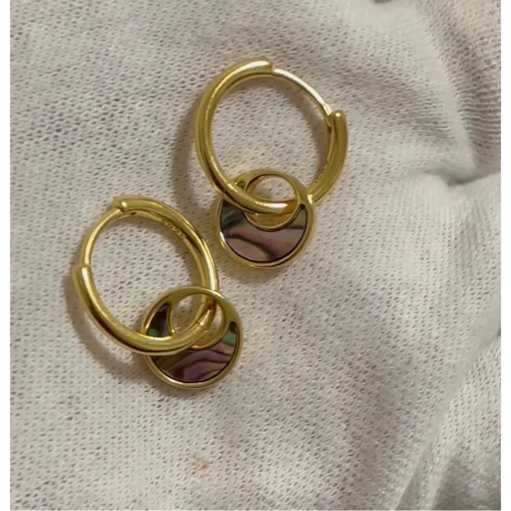 14k Gold Plating Over Solid 925 Sterling Silver 925 Abalone Hoops